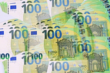 100 euro bill in multiple background effect. Success concept