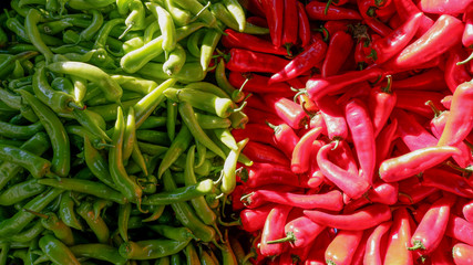 Red, green peppers at a local bazaar in Pendik, Istanbul.