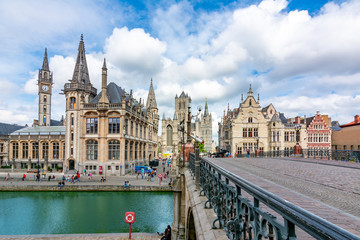 Towers and architecture of medieval Gent, Belgium