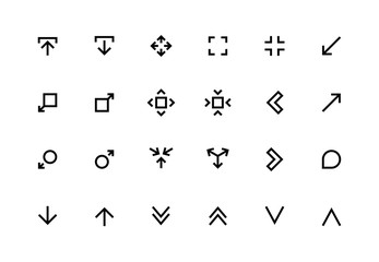 Scale arrows line icons. Reduce and Increase symbols for UI buttons and applications. Vector decrease and scale editable set for tools direction changing designs