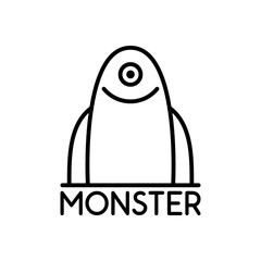 illustration vector graphic of simple logo of one-eyed monster smiling, perfect for a company logo or symbol