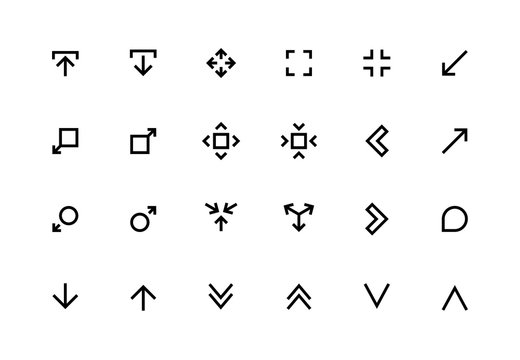 Scale arrows line icons. Reduce and Increase symbols for UI buttons and applications. Vector decrease and scale editable set for tools direction changing designs