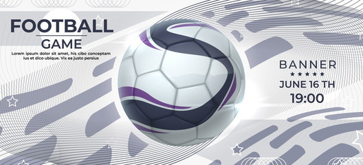 Soccer poster. Football game banner with realistic ball, invitation flyer for sport competition. Vector illustration design sport recreation soccer game promotion © SpicyTruffel