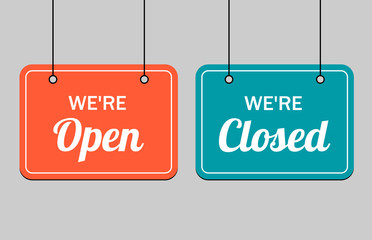 Lettering we're open closed for a door sign