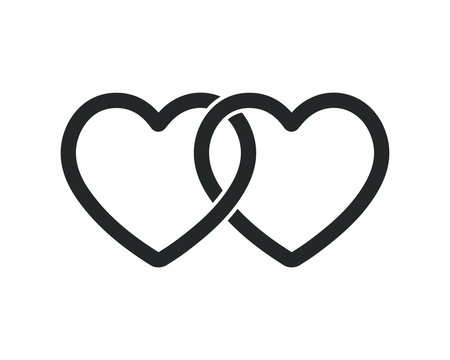 Locked, linked Love heart shape vector icon sign. Isolated on white background. Like, weddings hearts logo symbol image. 