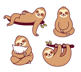 Cute cartoon sloth set