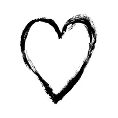 Paintbrush hand drawn heart design element. Valentine's Day vector illustration. Love symbol for Valentine card, banner. Distress texture. Isolated on white background