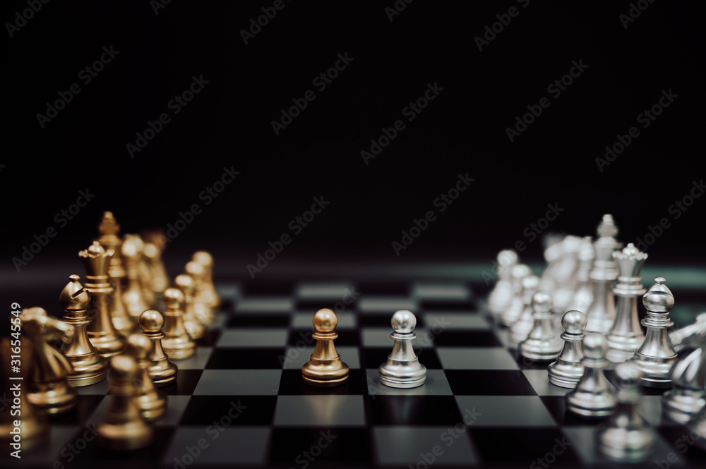 Wall mural business competition and strategy plan concept. chess board game gold and silver colour