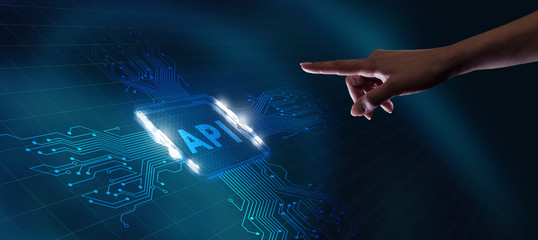 API - Application Programming Interface. Software development tool. Business, modern technology,...