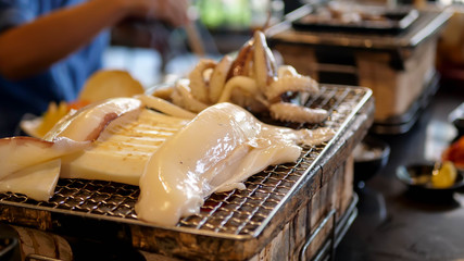 Grilled squid on the grill 02