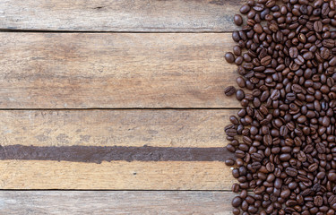 coffee bean on wooden background. top view
