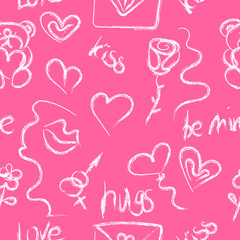 Seamless texture dedicated to Valentine's day with simulated hand drawings