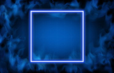 abstract background of glowing neon frame and smoke