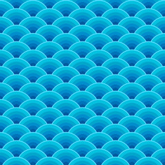 Seamless blue ocean wave pattern. Chinese and Japanese dragon fish scales ornament. Vector illustration