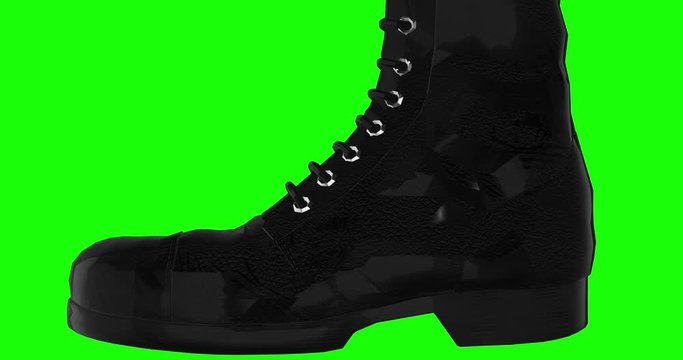 Military black boot treading step green screen animation