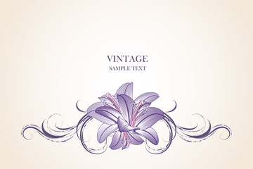 Vintage abstract floral frame template with lily flowers for greeting cards, wedding invitations, flyers.