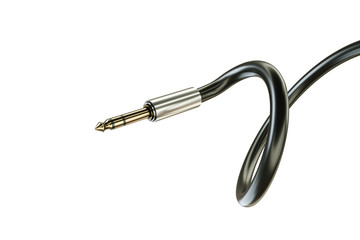 3d-image guitar audio jack with black cable isolated on white background