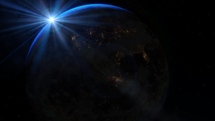 Rising Sun over Earth. Elements of this image furnished by NASA.