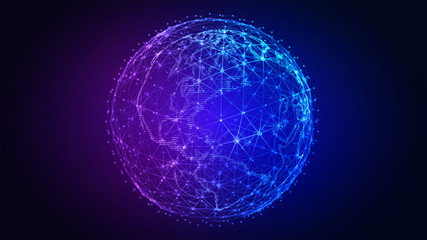 Connection lines Around Earth Globe. Background with Light Effect. Global International Connectivity Background. 3D illustration.