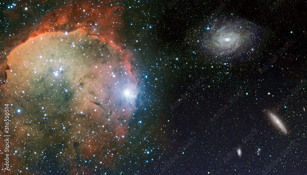 Wall mural cosmic landscape with nebula, stardust, spigal galaxy