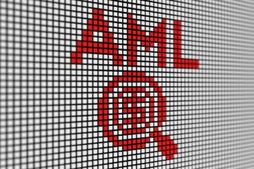 AML text scoreboard blurred background 3d illustration