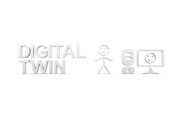 DIGITAL TWIN concept white background 3d render illustration