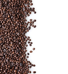 Roasted coffee beans background with copy space
