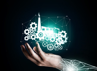 Futuristic industry 4.0 concept - Engineering with graphic interface showing automation design,...