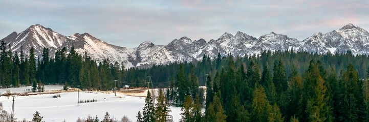 Fototapeta premium Views on Tatra Mountain in winter scenery from Zab Village