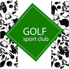 Vector illustration of Golf. Lettering. This illustration is for printing: postcard, poster, business card. For recreation, sports. Sports goods.