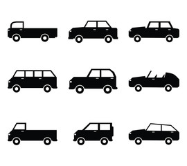 Set Icons Black Cars Vector Stock.
