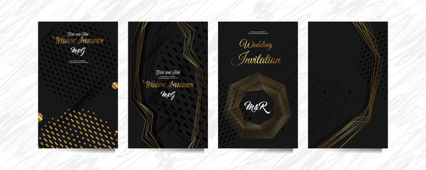 Set of gold frames black glitter effect on dark background artistic covers design colorful realistic texture modern graphic