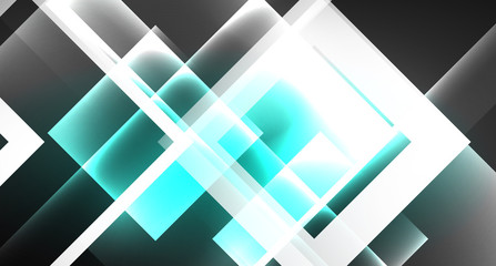 Fototapeta premium Neon shiny color squares on black, modern template