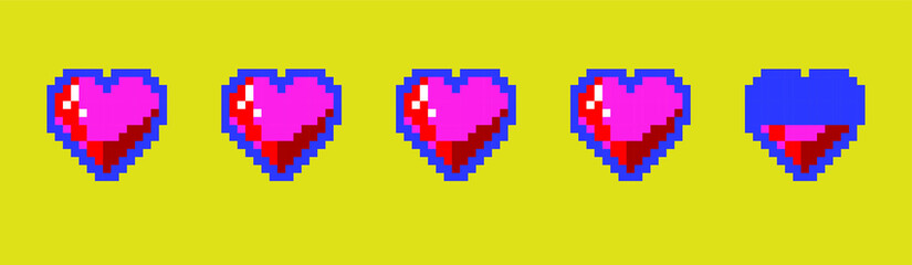 Obraz premium Vector pixel art 8-bit style hearts. Colorful stylized illustration with concept of spendable lives in game or human health.