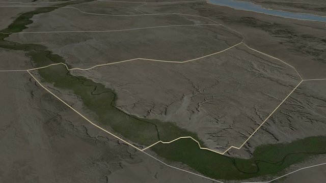 Suhaj, governorate with its capital, zoomed and extruded on the satellite map of Egypt in the conformal Stereographic projection. Animation 3D