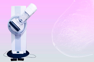 Mammography machine or mammogram for breast cancer screening device hold rotation 45 degree isolated on pink background  . women concept.