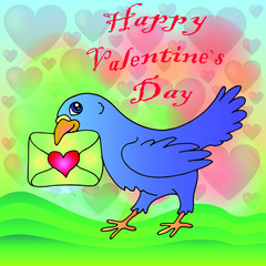 happy valentines day card with birds and heart