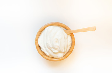 Healthy breakfast with Fresh greek yogurt on background