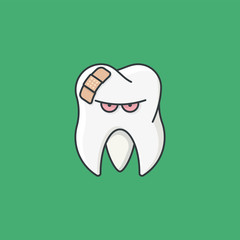Toothache concept, tooth with band aid vector illustration for Toothache Day
