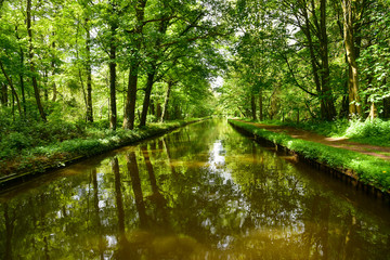 Scenic canal view of the Llangollen Canal near Ellesmere, Wales,UK