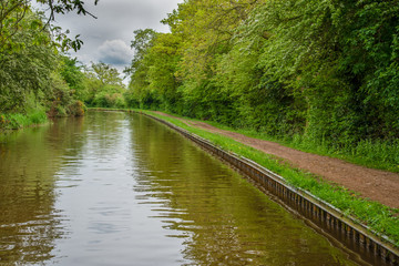 Scenic canal view of the Llangollen Canal near Whitchurch, Shropshire, UK