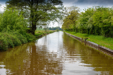 Scenic canal view of the Llangollen Canal near Whitchurch, Shropshire, UK