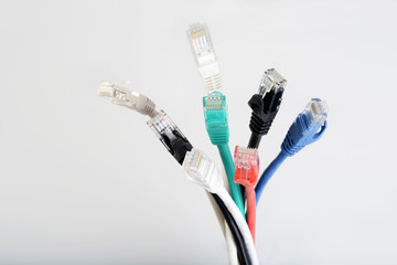 closeup Ethernet network cables connectors