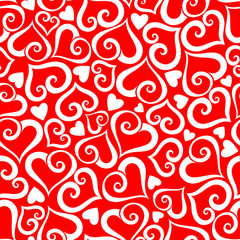 Valentine's day vector seamless red and white pattern with hearts.