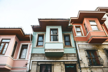 Ancient traditional apartment buildings in the Balat district of Istanbul in Turkey. The houses in this area were built in the 15-18 centuries, not later.