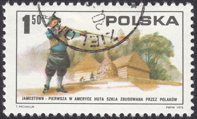 Polish glass blower and glass works, Jamestown 1608. American Revolution, bicentenary, stamp Poland 1975