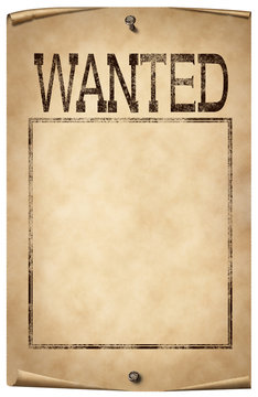 Realistic illustration of blank nailed wanted poster isolated on white background