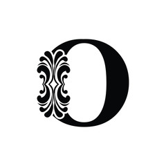 letter O. Vintage black flower ornament initial letters.  Alphabet. Logo vector 