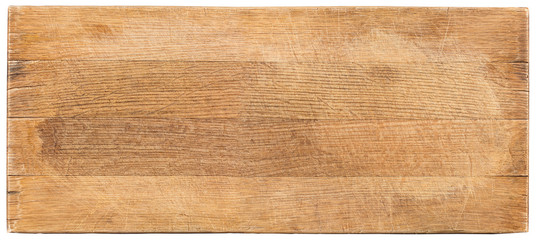 scratched wooden signboard isolated on white