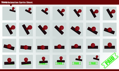 Paid Stamp, With animation. Stamp Animation Sprite Sheet Vector illustration.